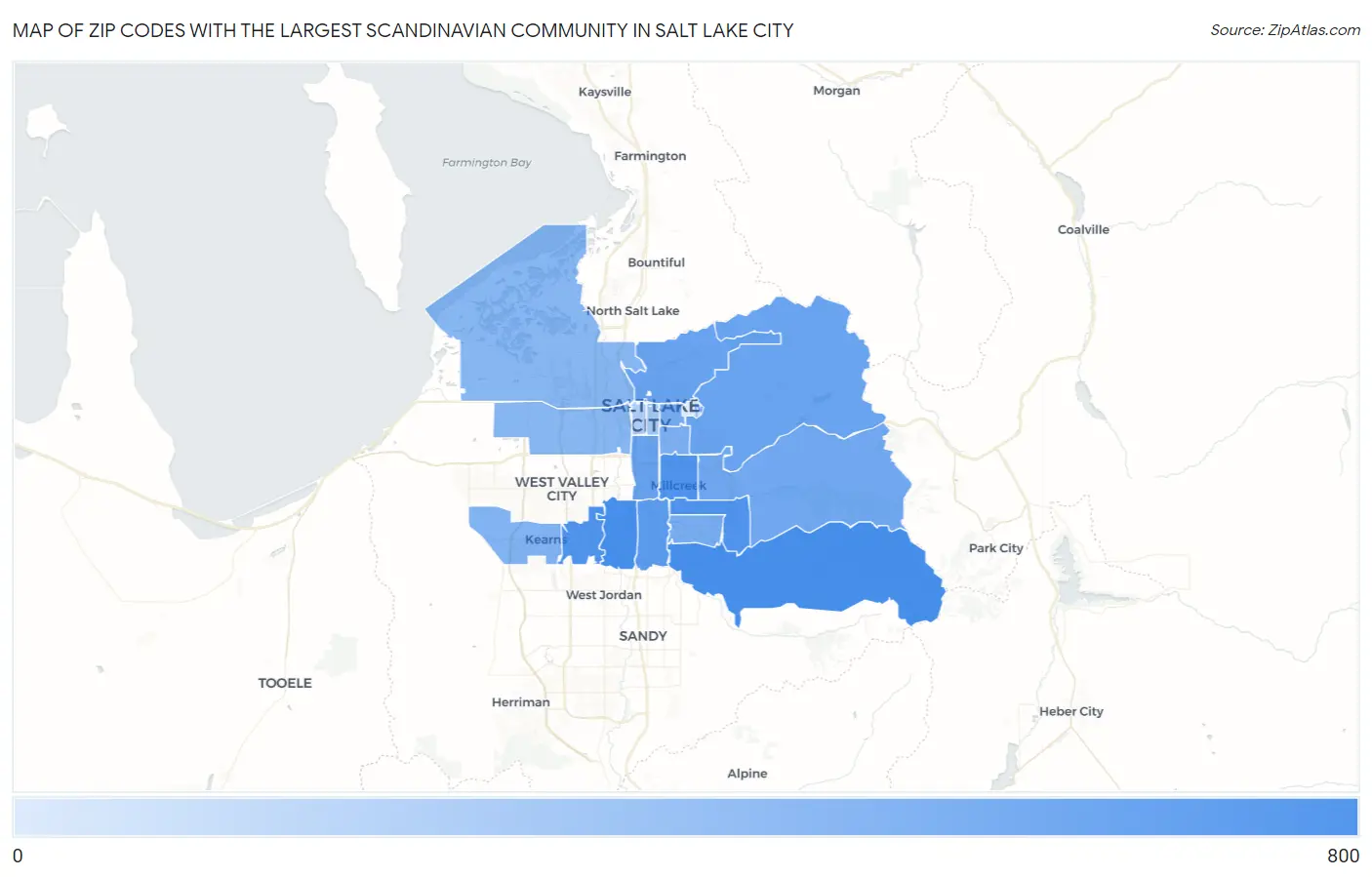 Zip Codes with the Largest Scandinavian Community in Salt Lake City Map