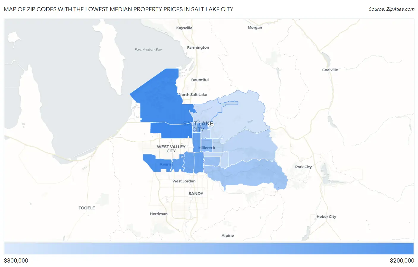 Zip Codes with the Lowest Median Property Prices in Salt Lake City Map