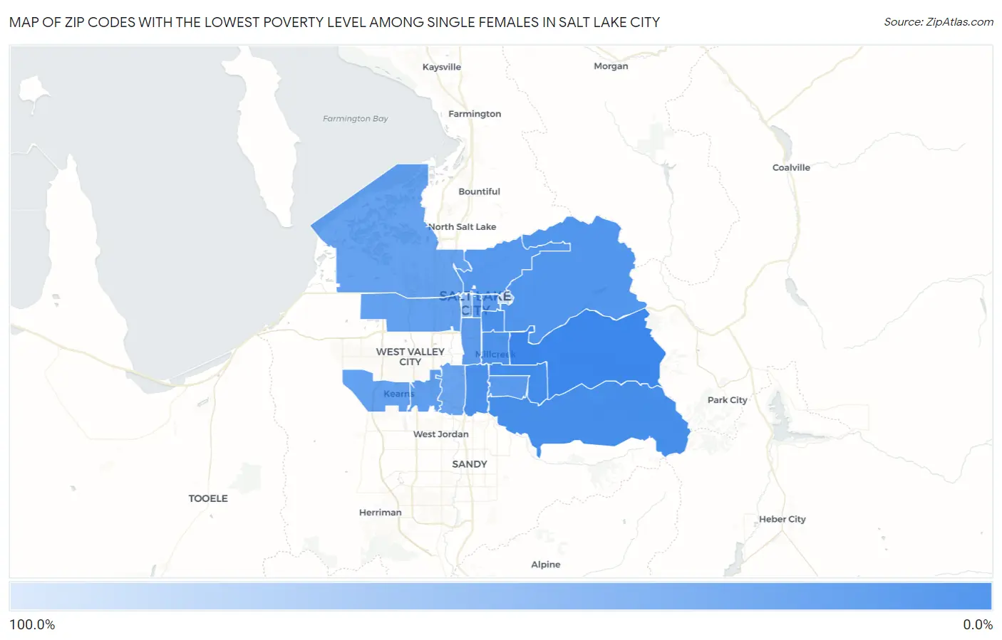 Zip Codes with the Lowest Poverty Level Among Single Females in Salt Lake City Map