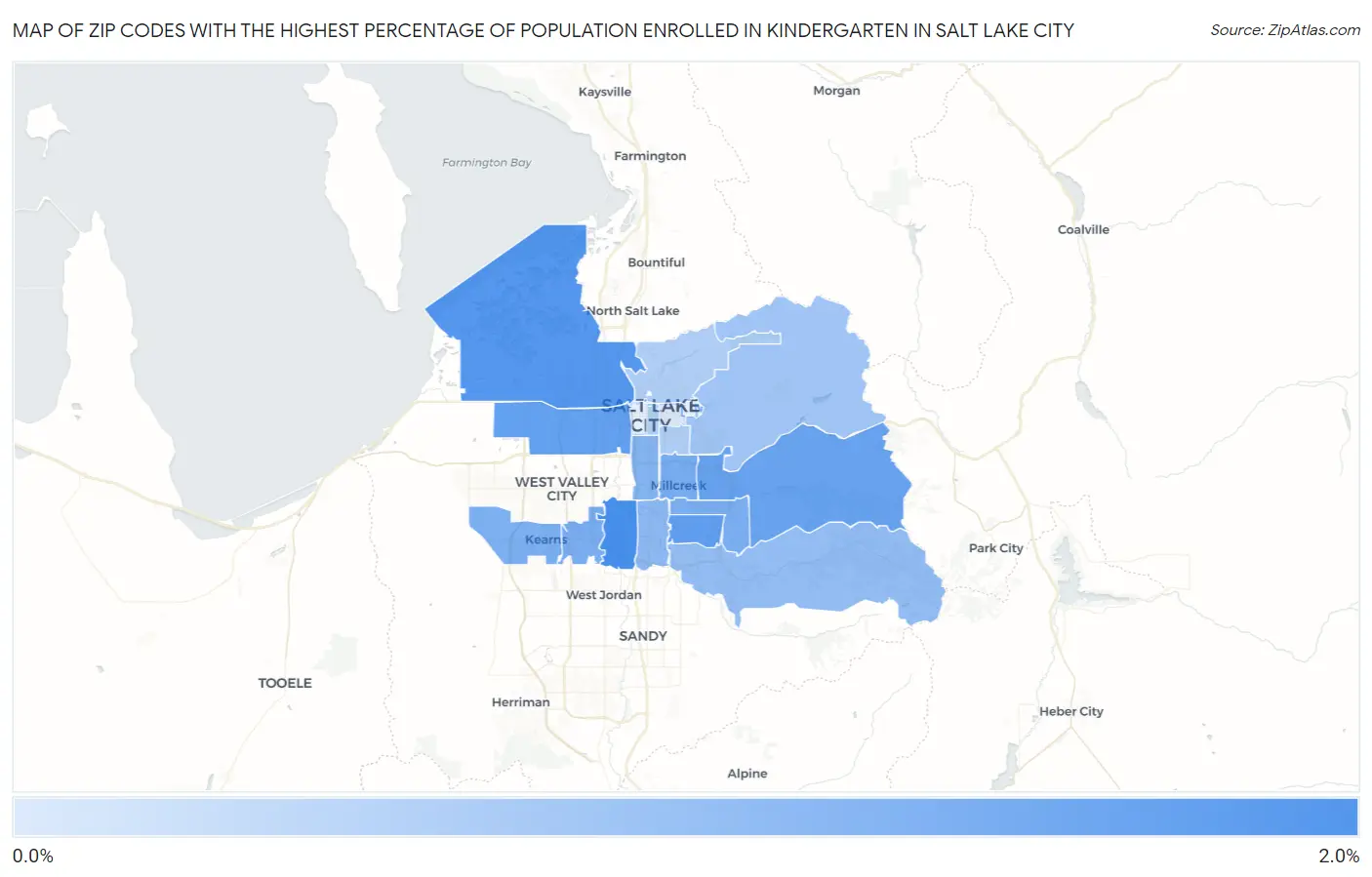 Zip Codes with the Highest Percentage of Population Enrolled in Kindergarten in Salt Lake City Map