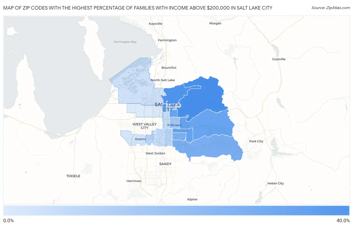 Zip Codes with the Highest Percentage of Families with Income Above $200,000 in Salt Lake City Map