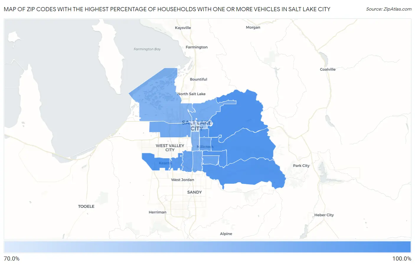 Zip Codes with the Highest Percentage of Households With One or more Vehicles in Salt Lake City Map