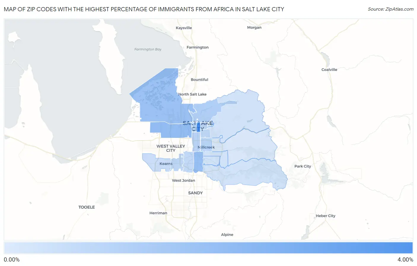 Zip Codes with the Highest Percentage of Immigrants from Africa in Salt Lake City Map