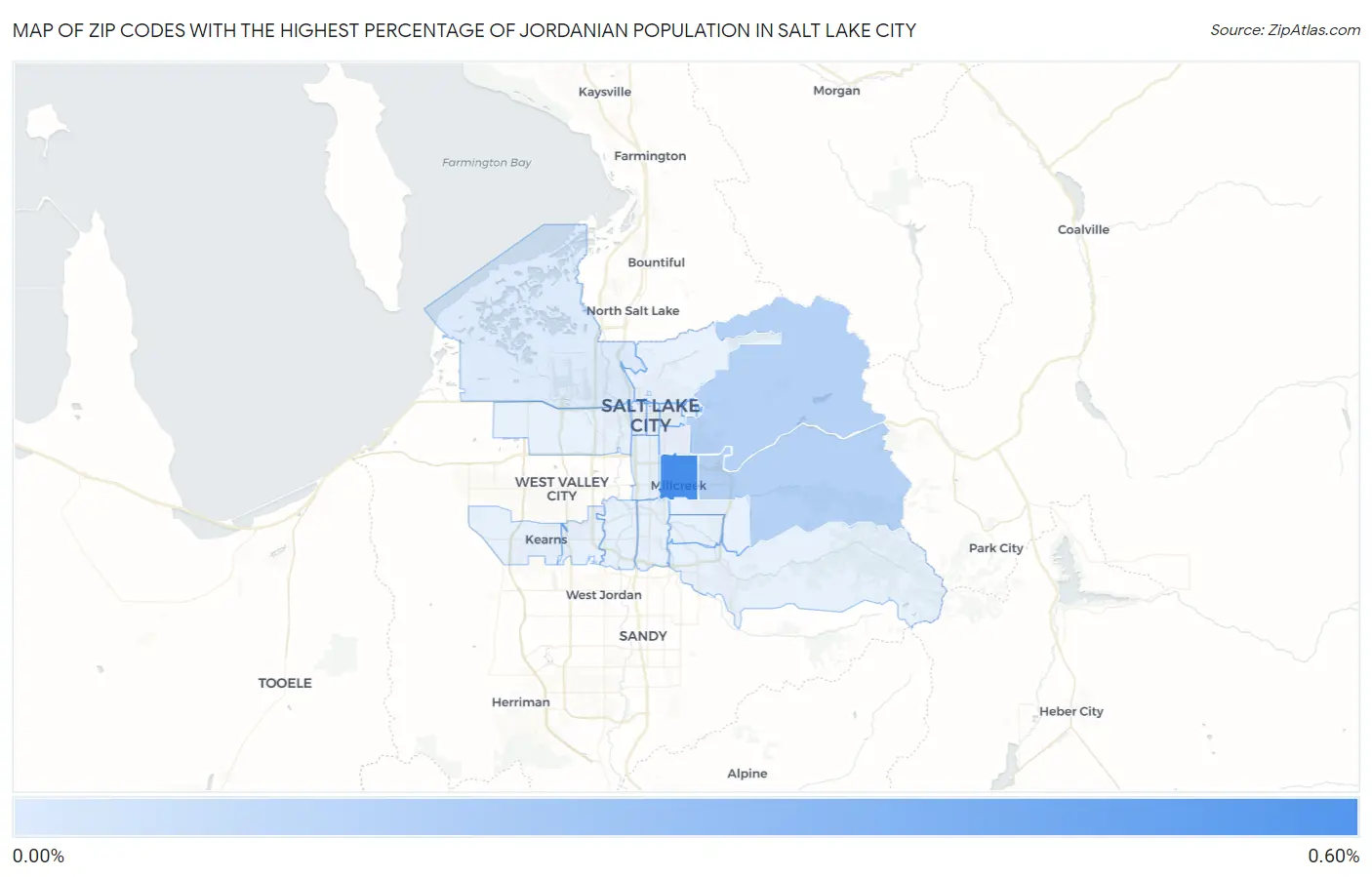 Zip Codes with the Highest Percentage of Jordanian Population in Salt Lake City Map