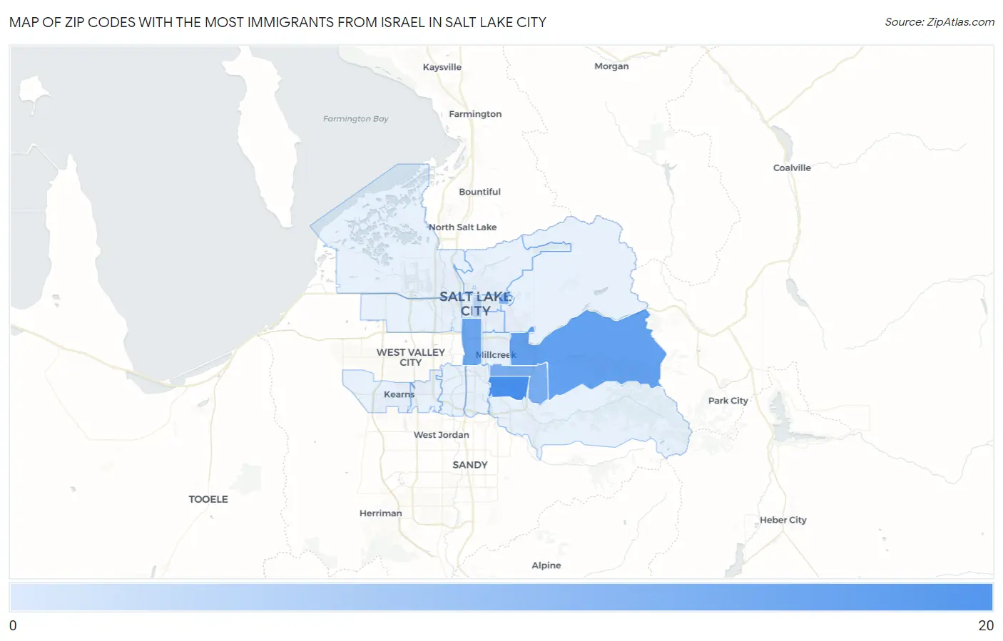 Zip Codes with the Most Immigrants from Israel in Salt Lake City Map
