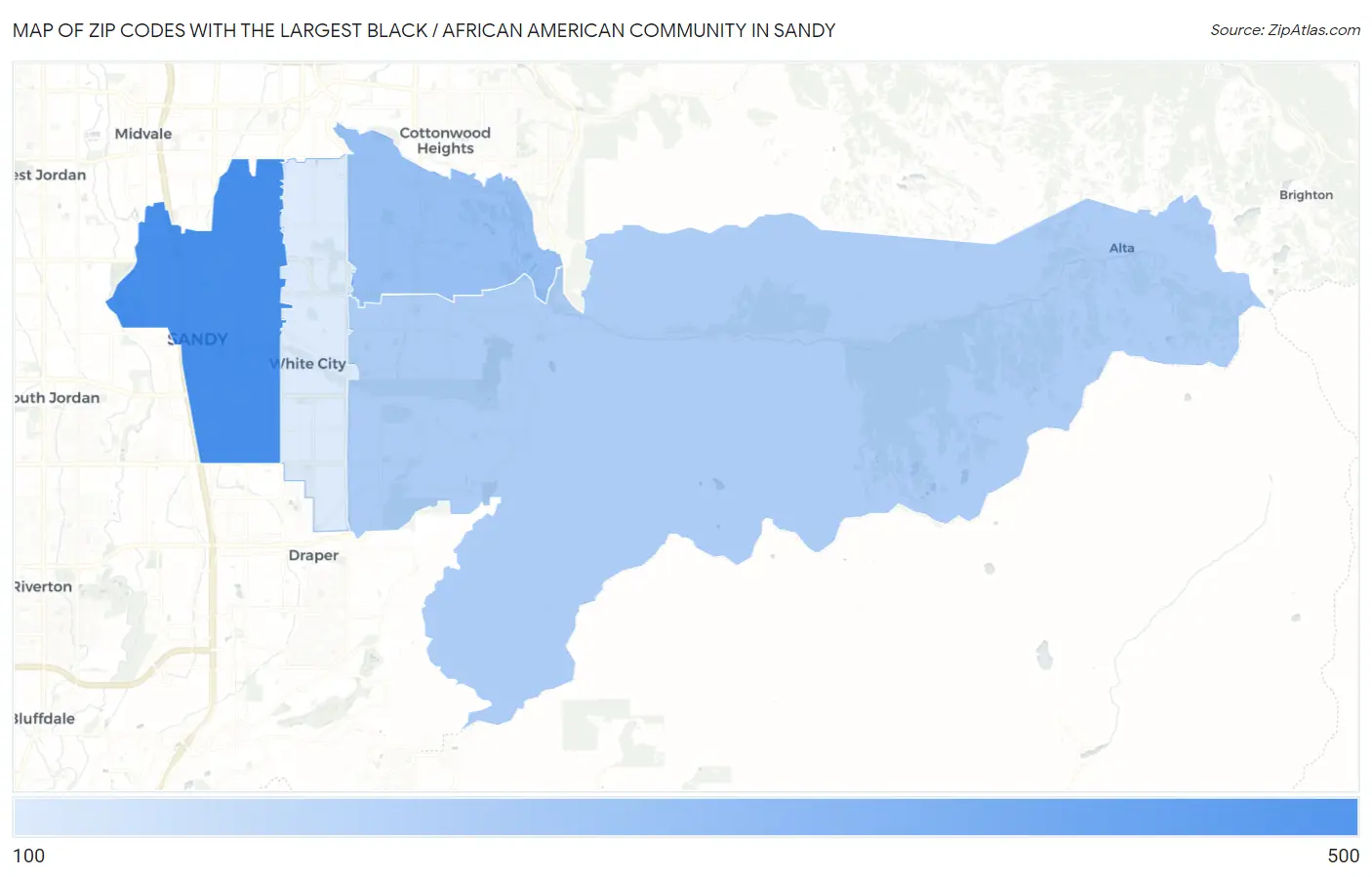 Zip Codes with the Largest Black / African American Community in Sandy Map