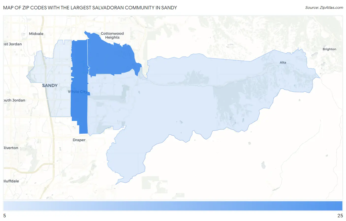 Zip Codes with the Largest Salvadoran Community in Sandy Map