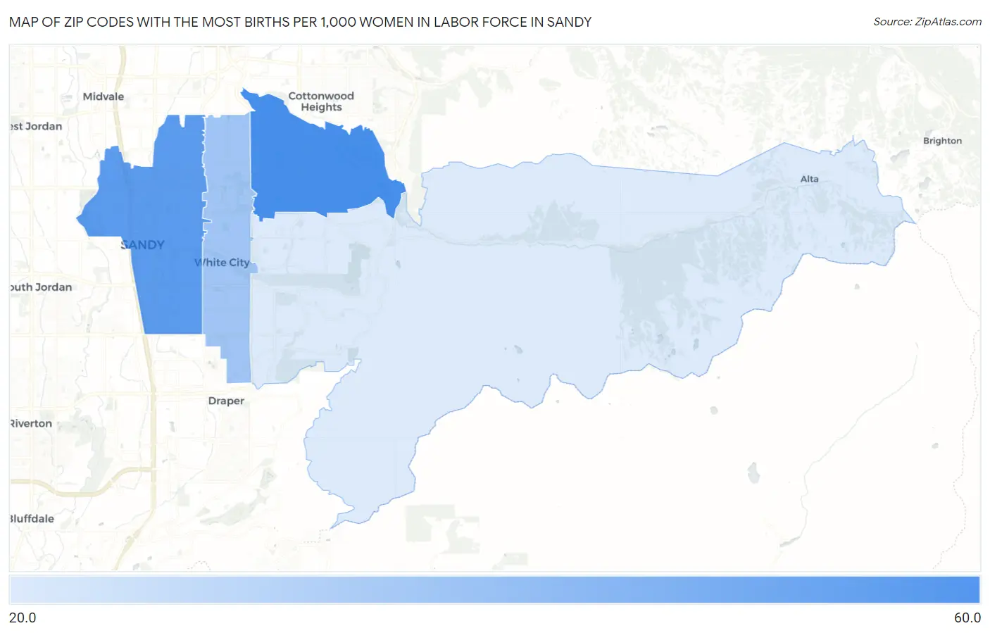 Zip Codes with the Most Births per 1,000 Women in Labor Force in Sandy Map