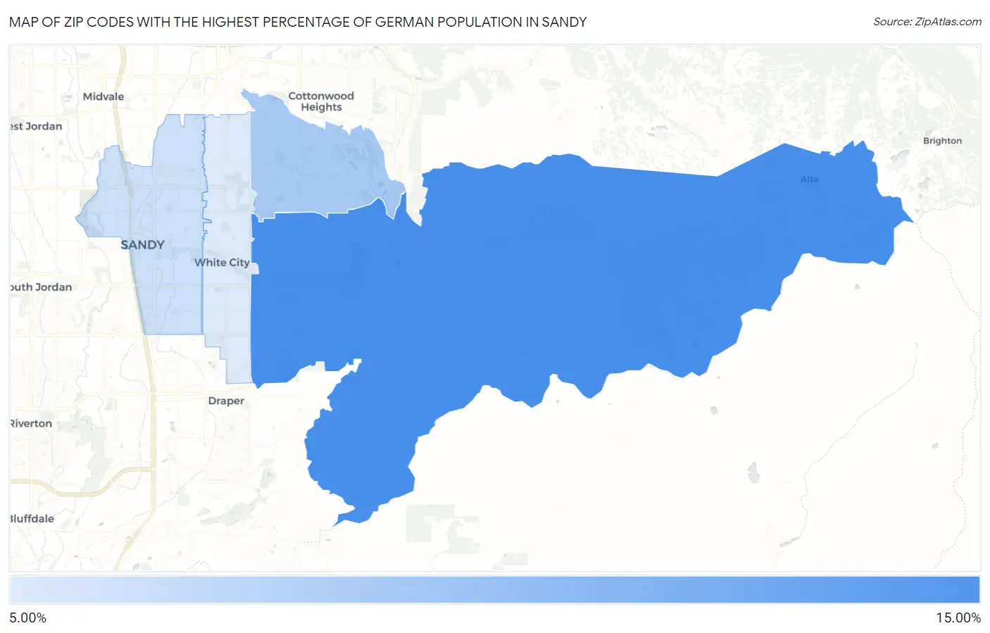 Zip Codes with the Highest Percentage of German Population in Sandy Map
