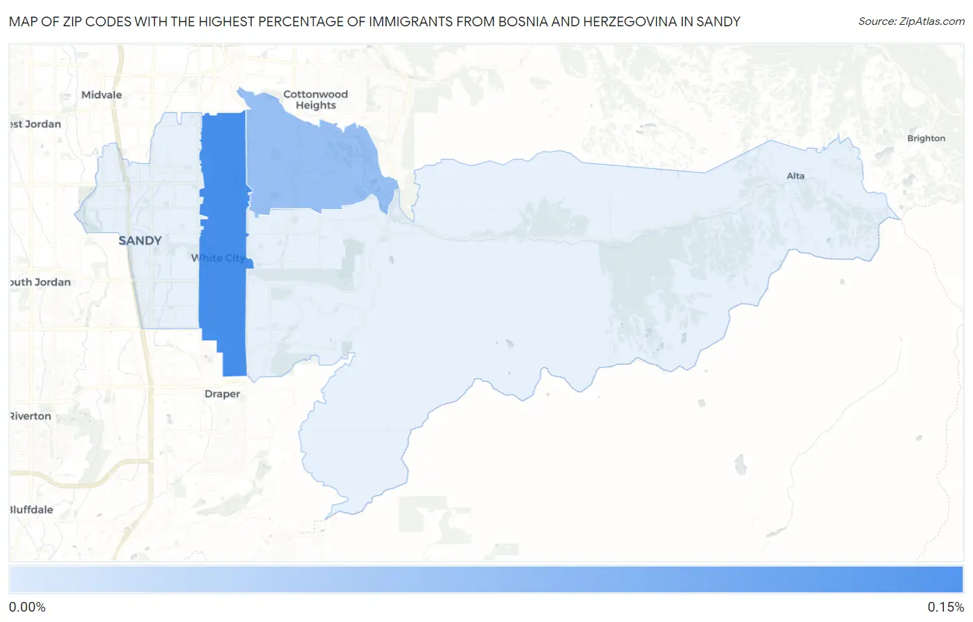Zip Codes with the Highest Percentage of Immigrants from Bosnia and Herzegovina in Sandy Map