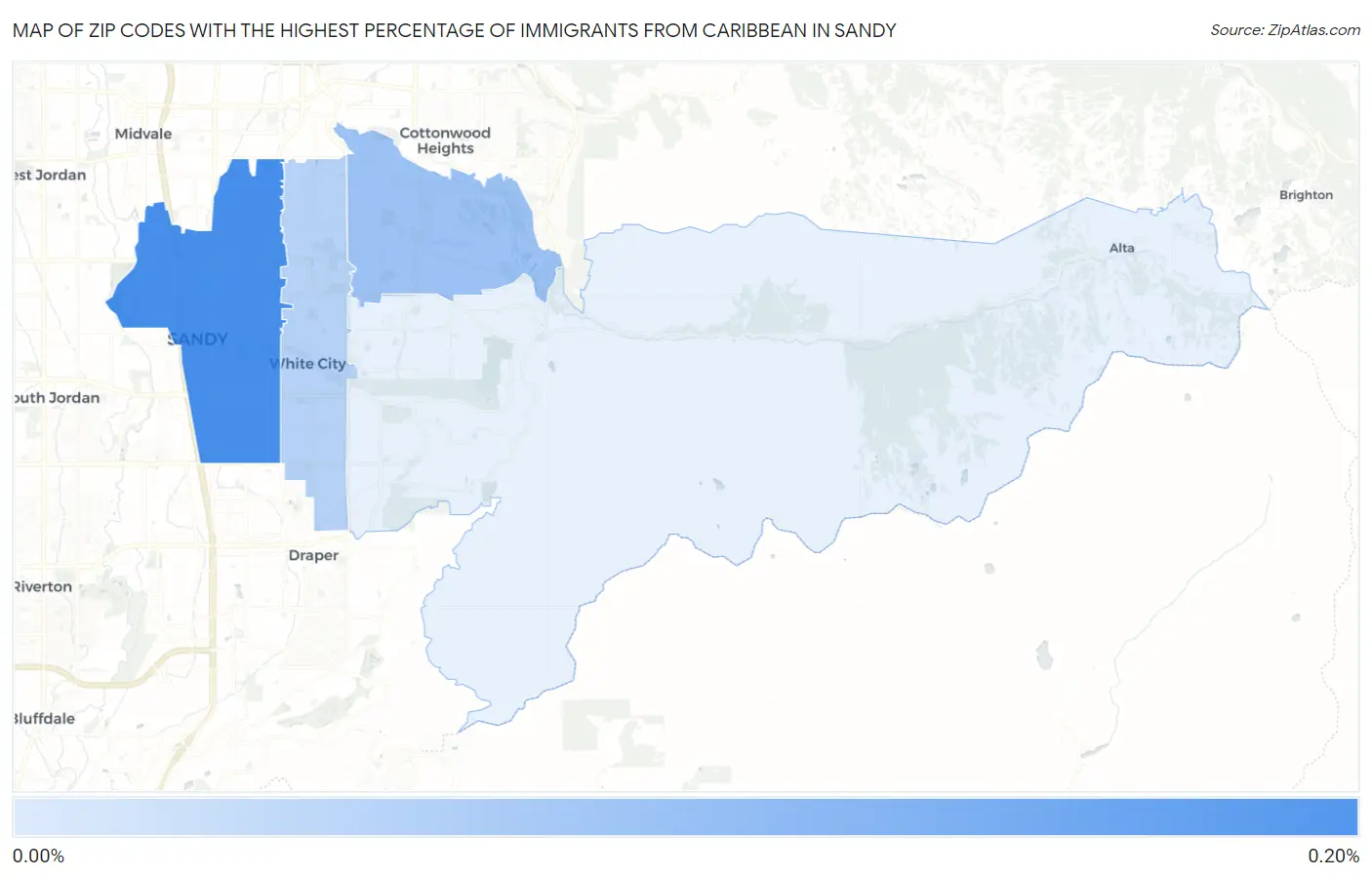 Zip Codes with the Highest Percentage of Immigrants from Caribbean in Sandy Map