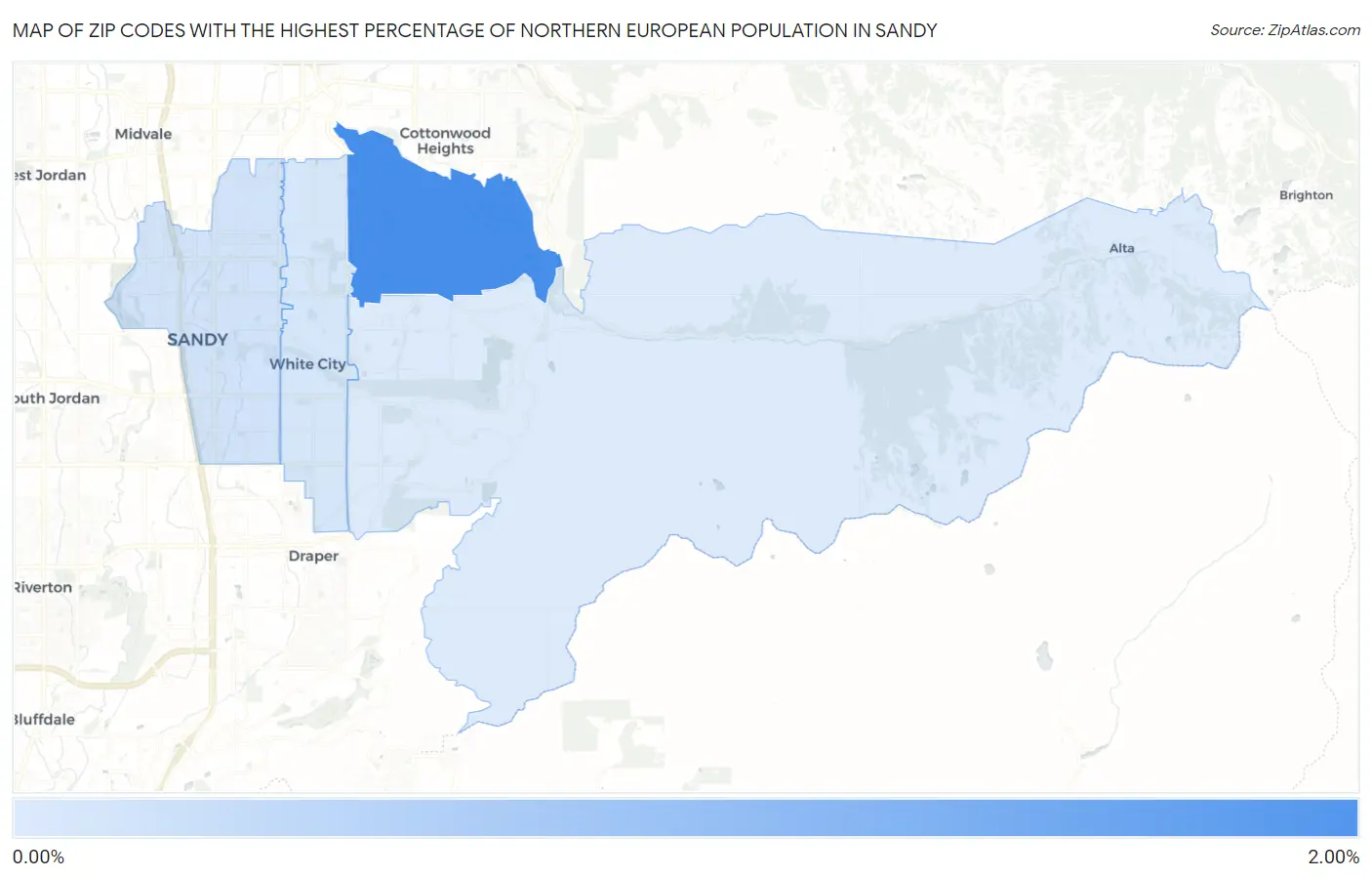 Zip Codes with the Highest Percentage of Northern European Population in Sandy Map