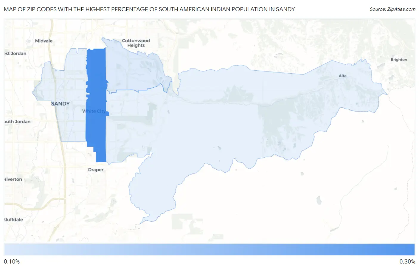 Zip Codes with the Highest Percentage of South American Indian Population in Sandy Map