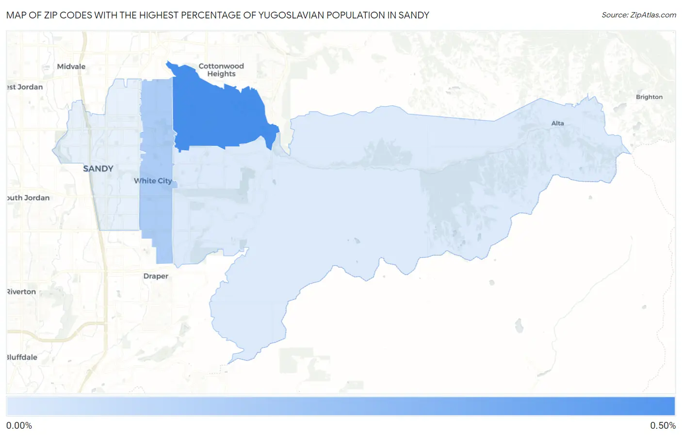 Zip Codes with the Highest Percentage of Yugoslavian Population in Sandy Map