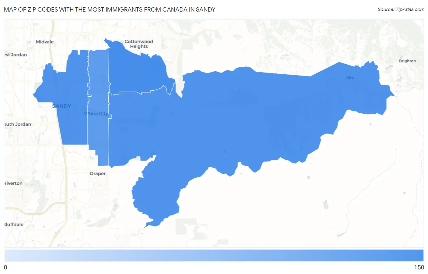 Zip Codes with the Most Immigrants from Canada in Sandy Map