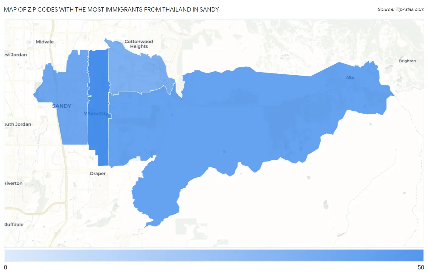 Zip Codes with the Most Immigrants from Thailand in Sandy Map