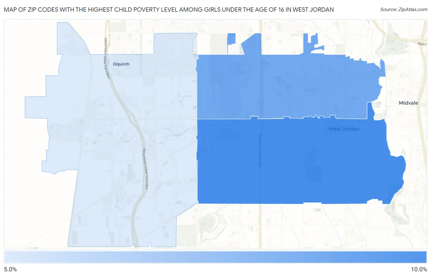 Zip Codes with the Highest Child Poverty Level Among Girls Under the Age of 16 in West Jordan Map