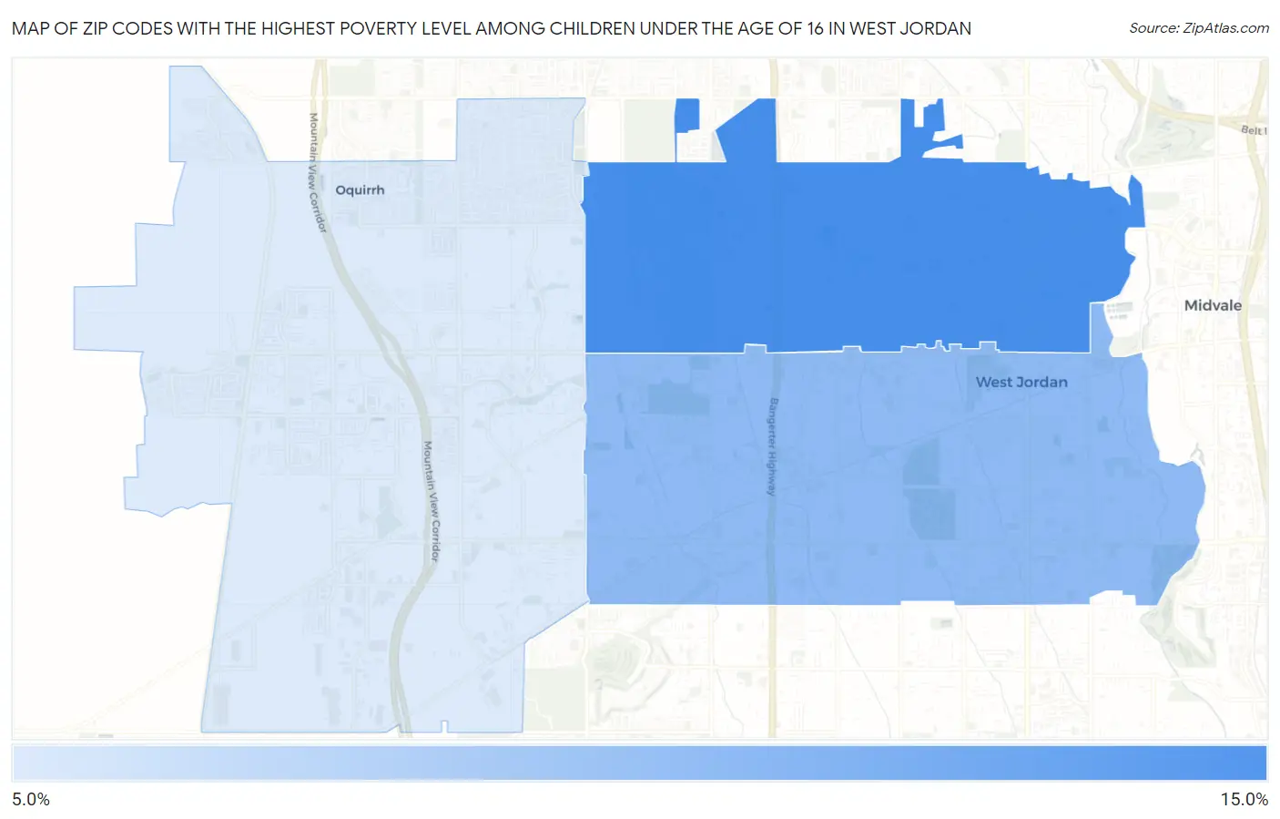 Zip Codes with the Highest Poverty Level Among Children Under the Age of 16 in West Jordan Map