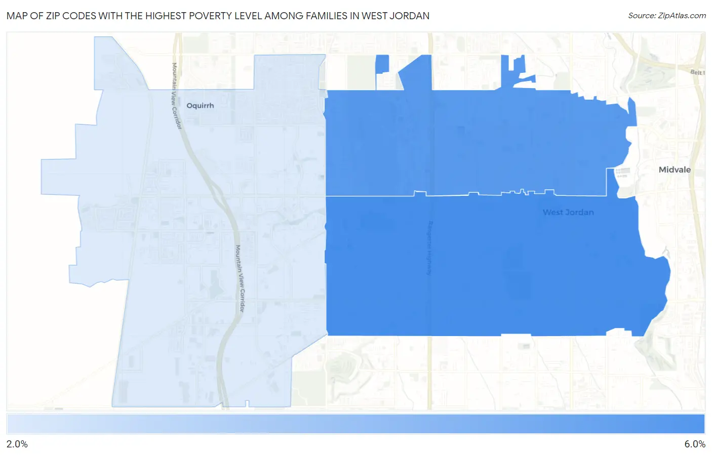 Zip Codes with the Highest Poverty Level Among Families in West Jordan Map