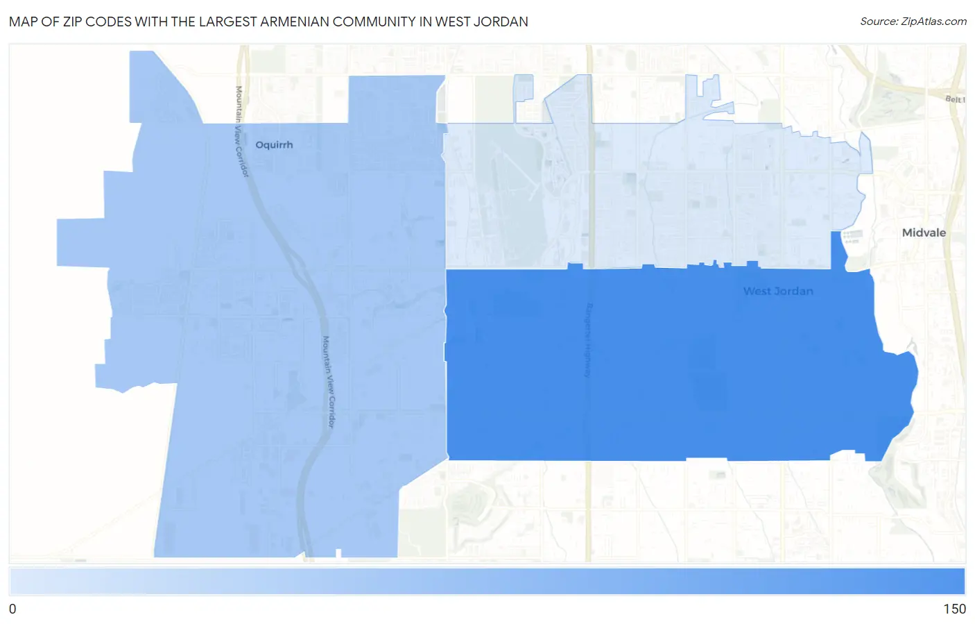 Zip Codes with the Largest Armenian Community in West Jordan Map