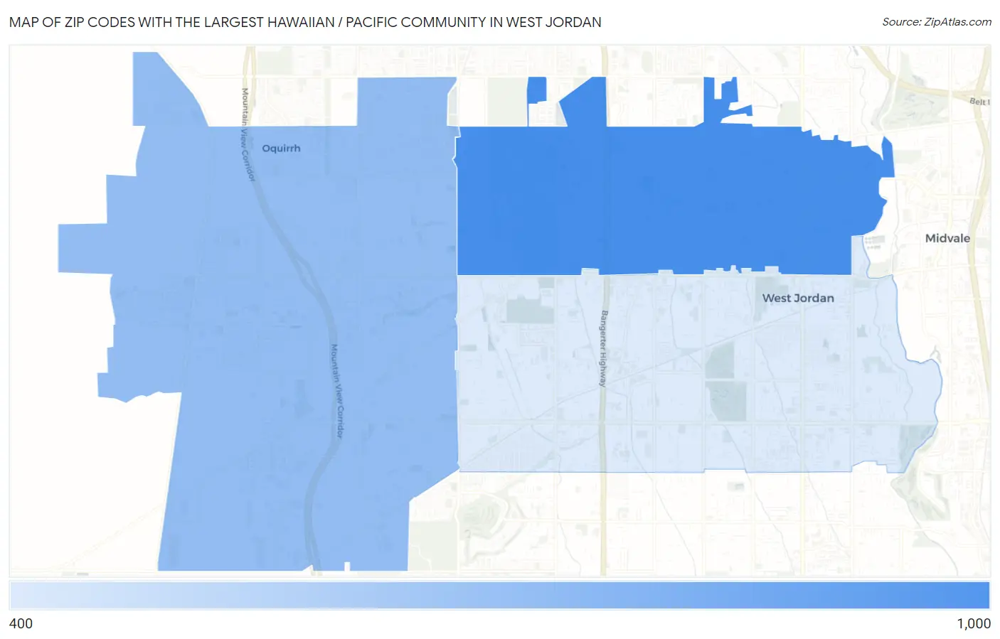 Zip Codes with the Largest Hawaiian / Pacific Community in West Jordan Map