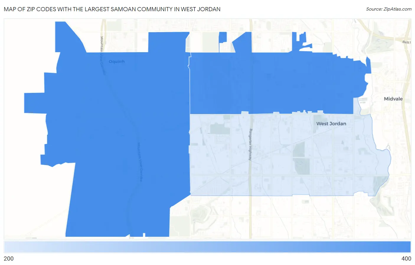 Zip Codes with the Largest Samoan Community in West Jordan Map