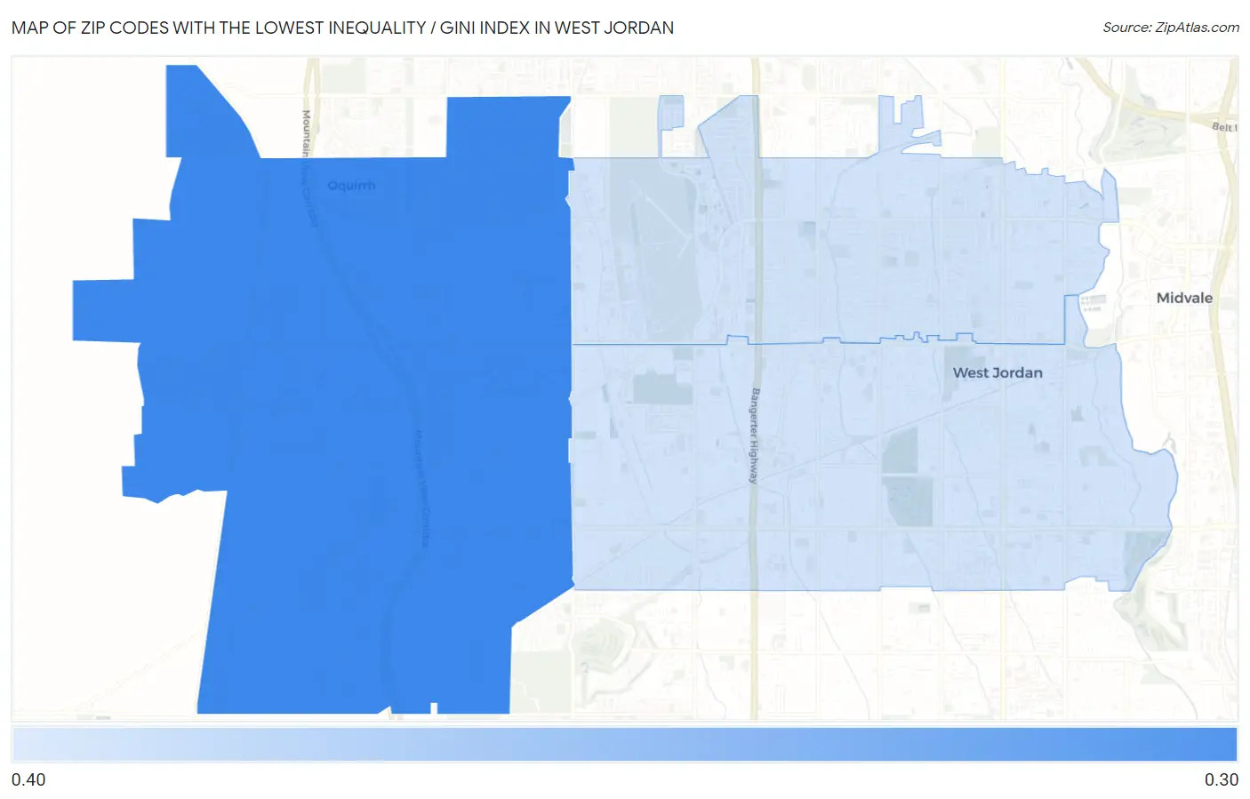 Zip Codes with the Lowest Inequality / Gini Index in West Jordan Map