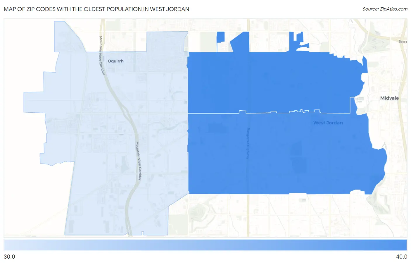 Zip Codes with the Oldest Population in West Jordan Map