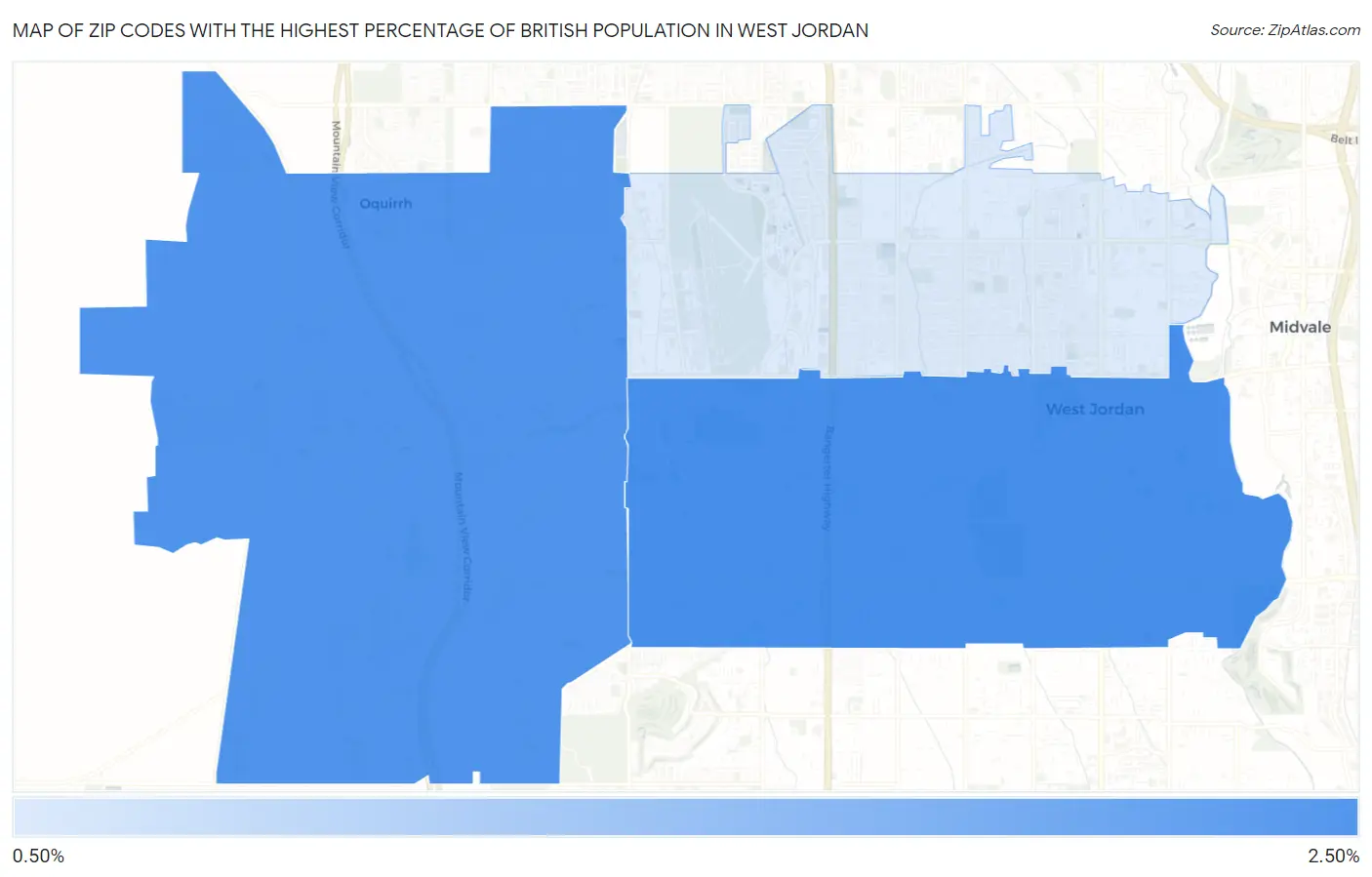 Zip Codes with the Highest Percentage of British Population in West Jordan Map
