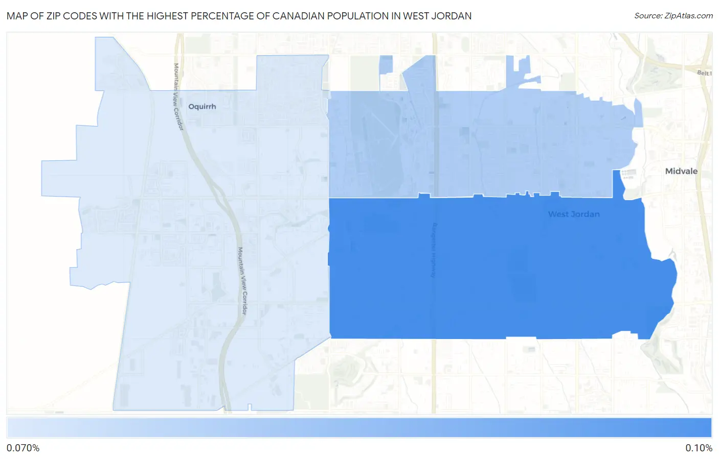 Zip Codes with the Highest Percentage of Canadian Population in West Jordan Map