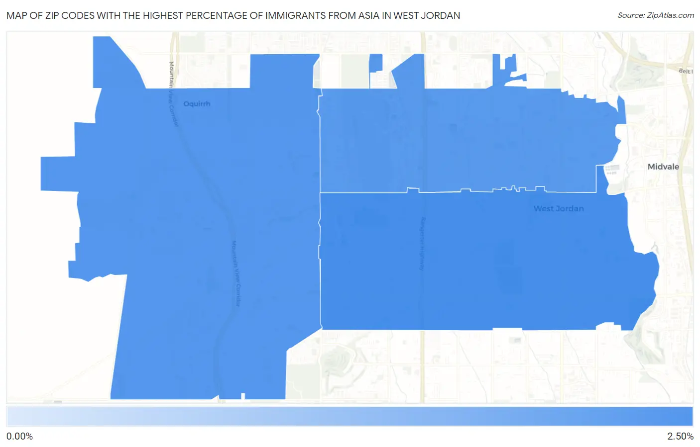 Zip Codes with the Highest Percentage of Immigrants from Asia in West Jordan Map