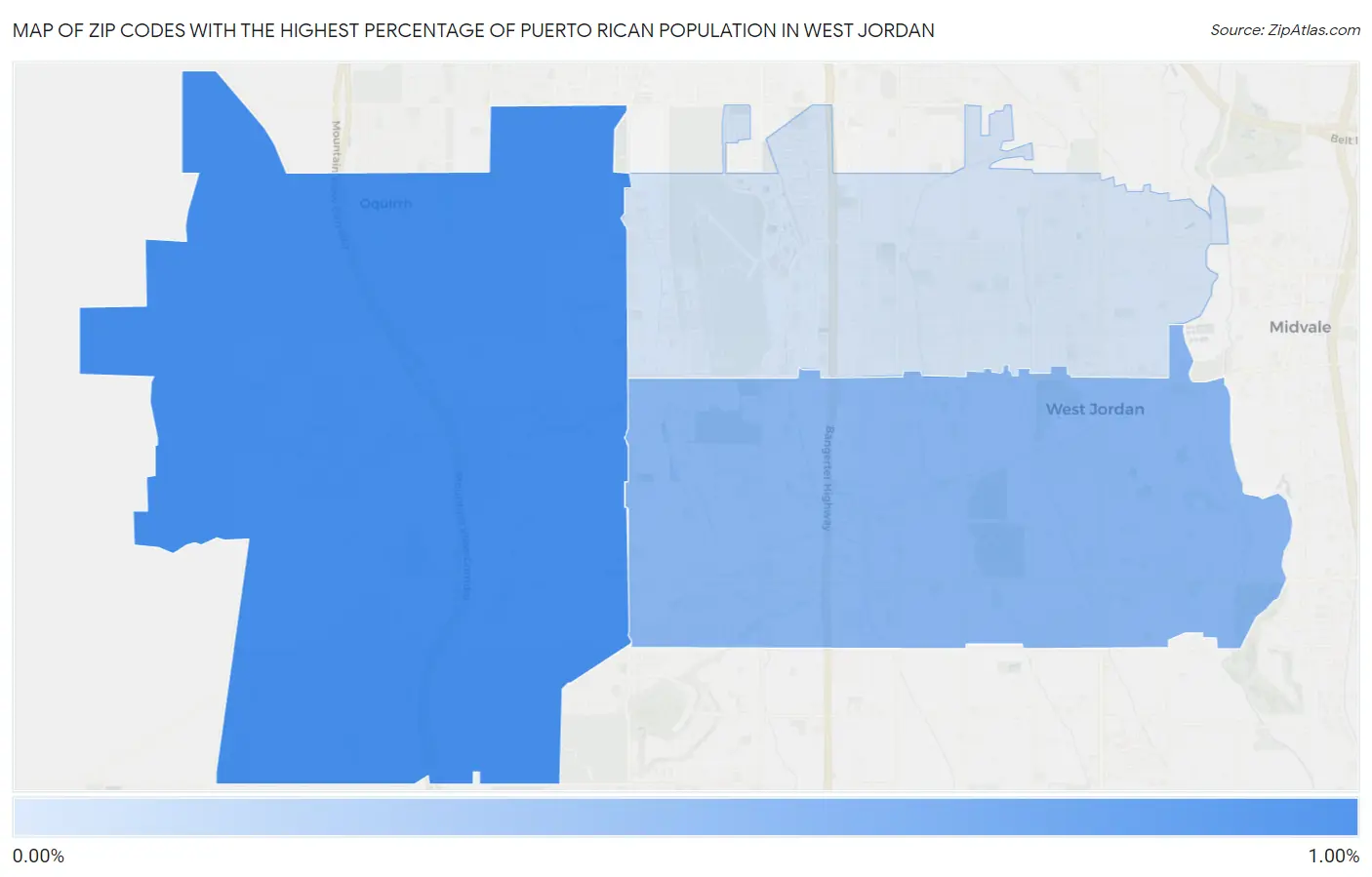 Zip Codes with the Highest Percentage of Puerto Rican Population in West Jordan Map