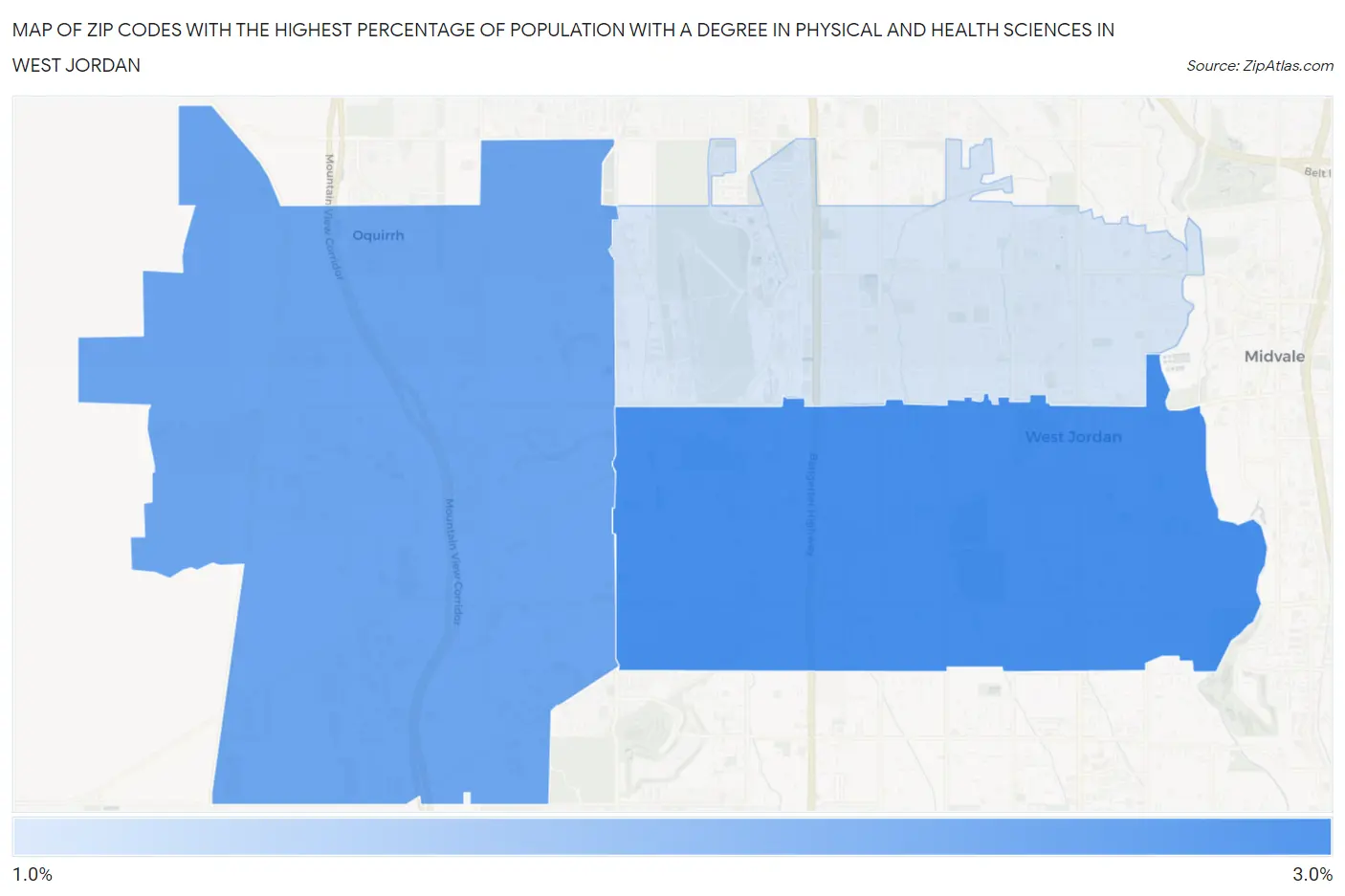 Zip Codes with the Highest Percentage of Population with a Degree in Physical and Health Sciences in West Jordan Map