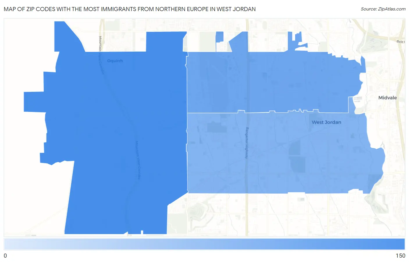 Zip Codes with the Most Immigrants from Northern Europe in West Jordan Map