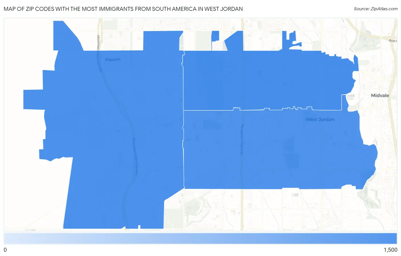 Zip Codes with the Most Immigrants from South America in West Jordan Map