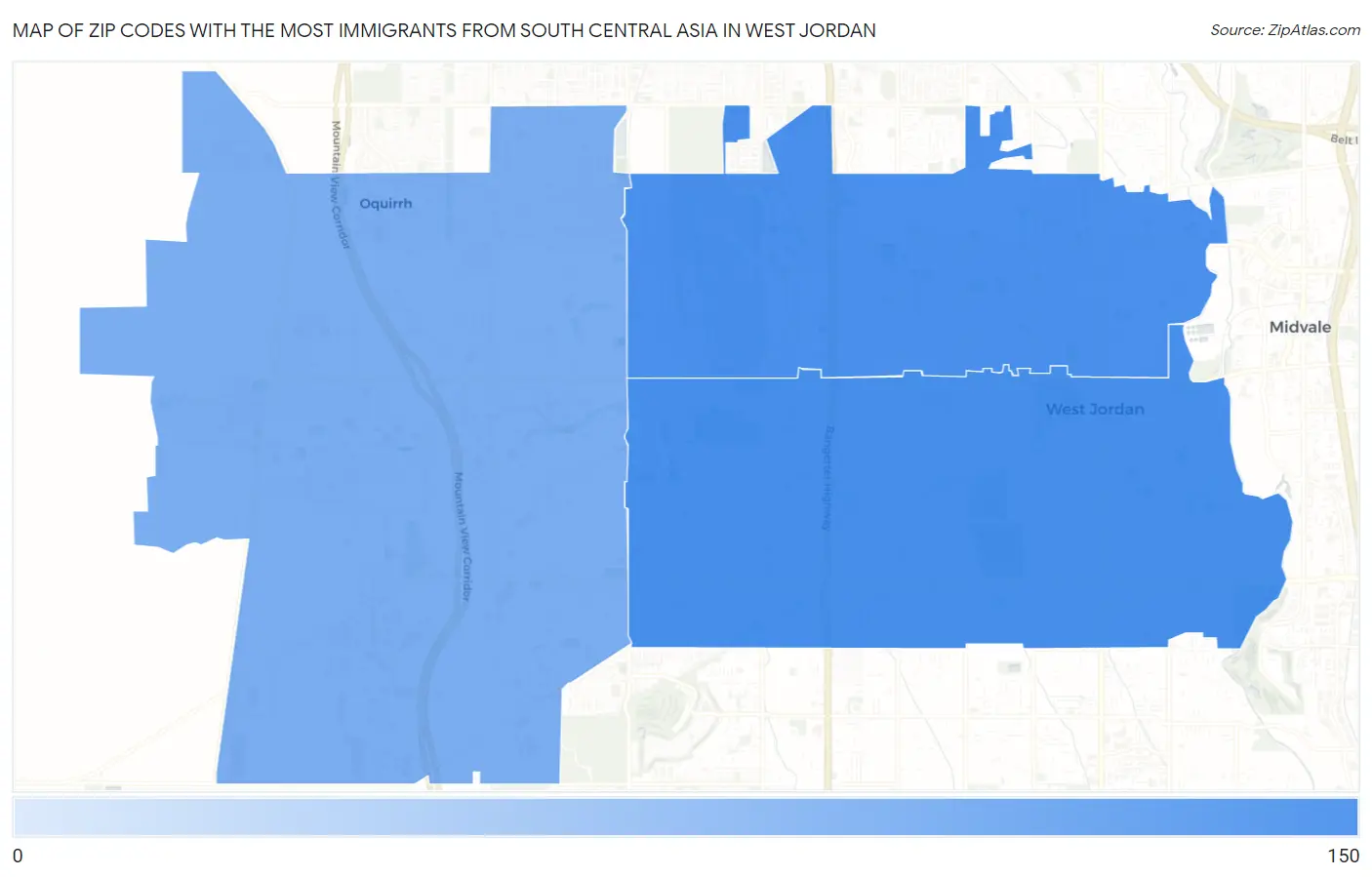 Zip Codes with the Most Immigrants from South Central Asia in West Jordan Map