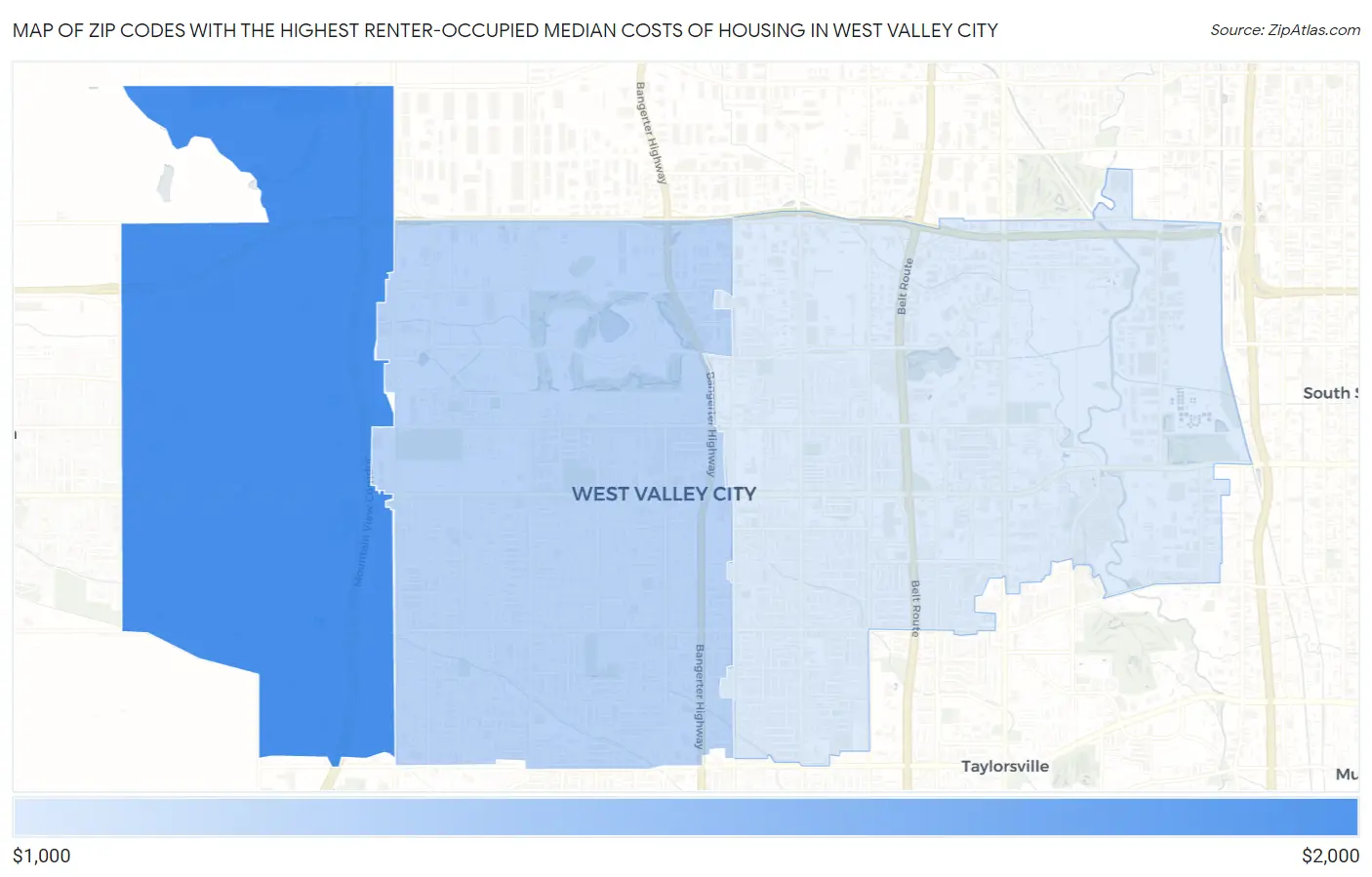Zip Codes with the Highest Renter-Occupied Median Costs of Housing in West Valley City Map