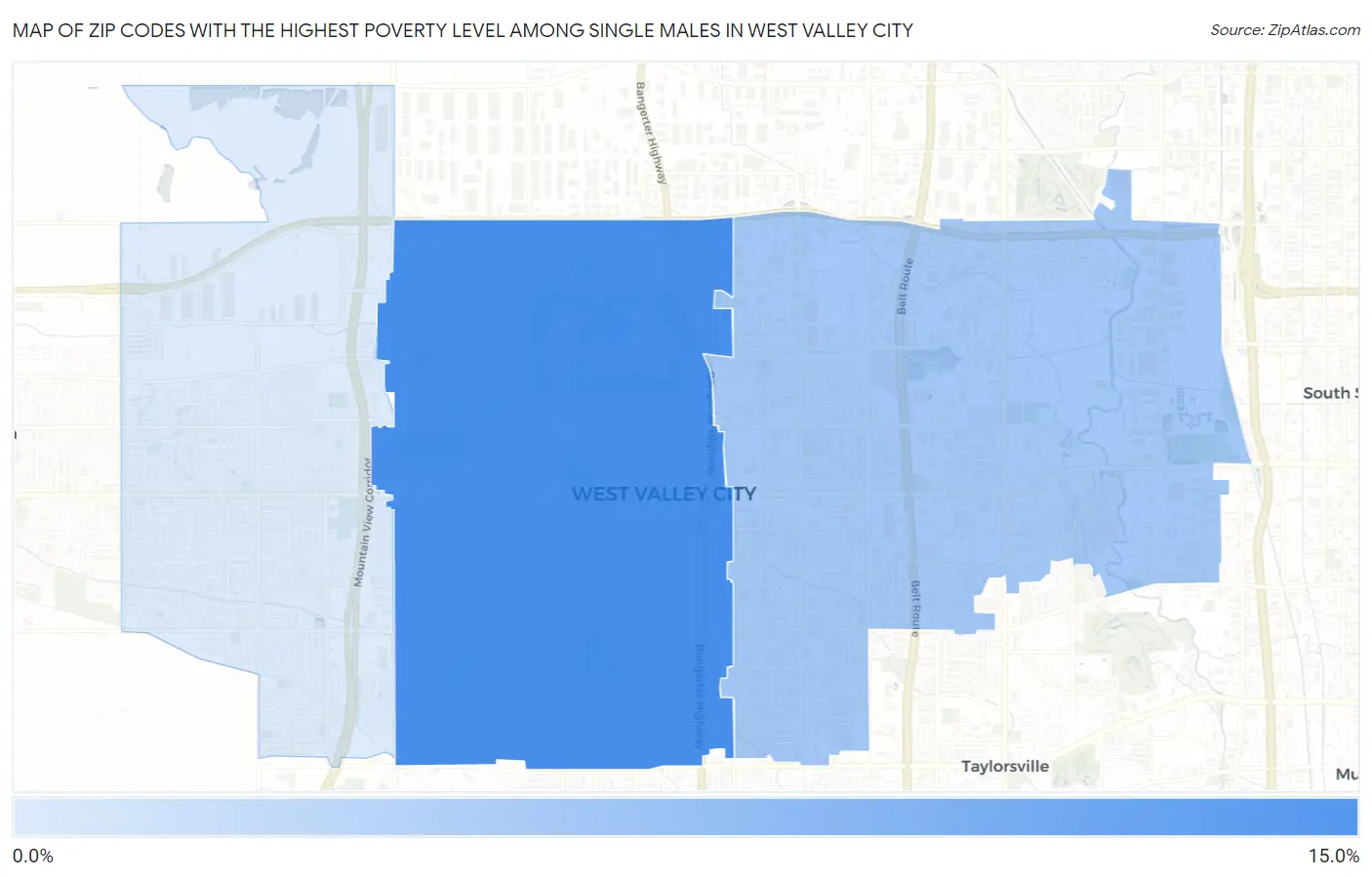 Zip Codes with the Highest Poverty Level Among Single Males in West Valley City Map