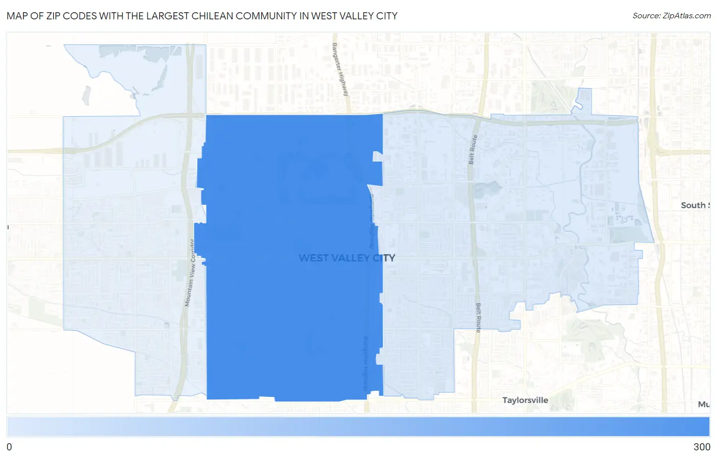 Zip Codes with the Largest Chilean Community in West Valley City Map