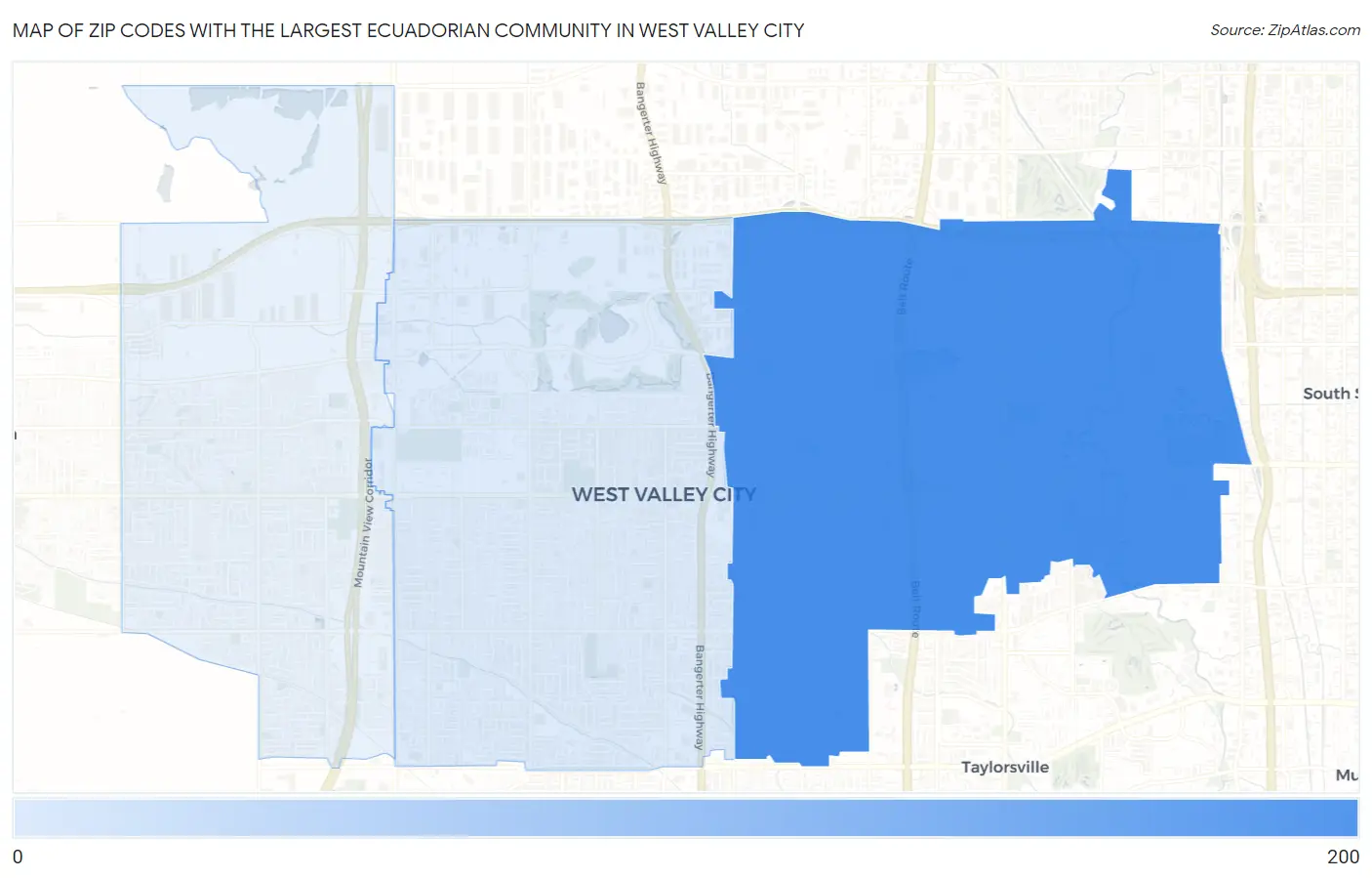 Zip Codes with the Largest Ecuadorian Community in West Valley City Map
