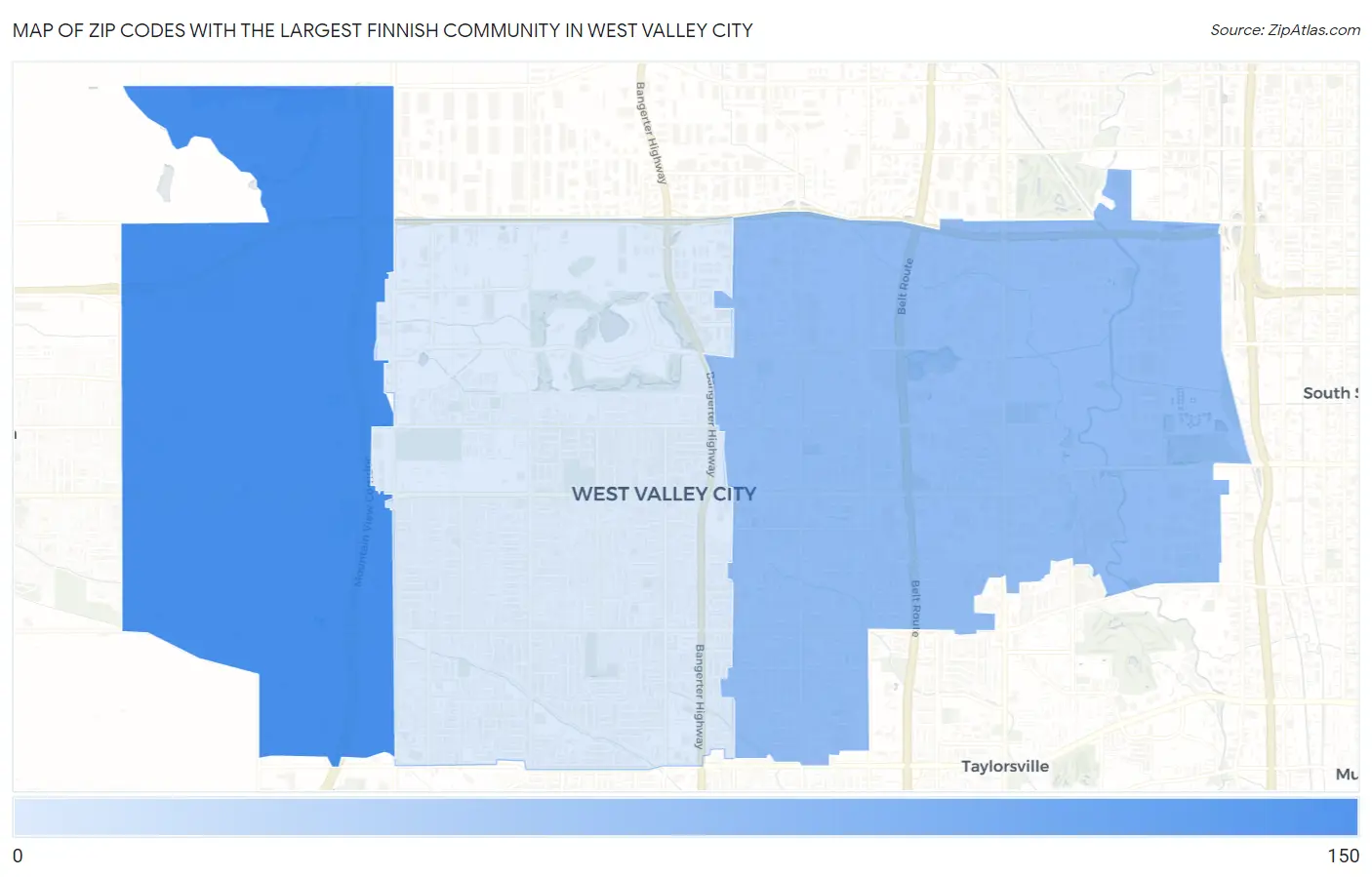 Zip Codes with the Largest Finnish Community in West Valley City Map