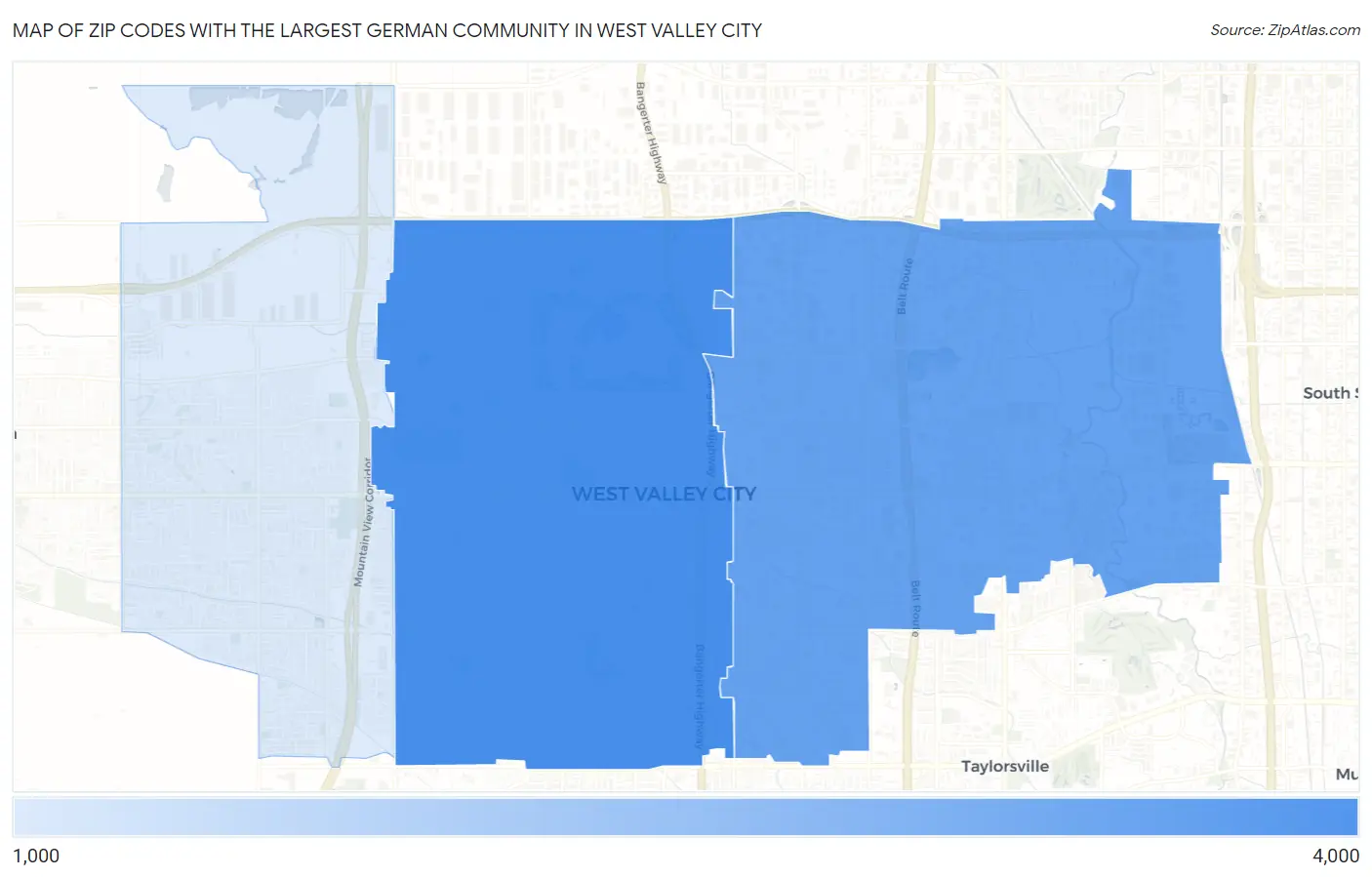 Zip Codes with the Largest German Community in West Valley City Map