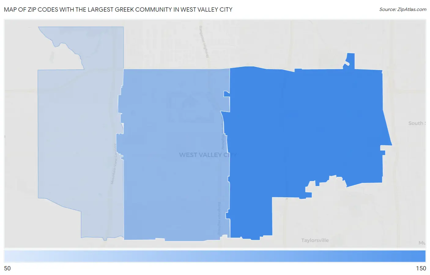Zip Codes with the Largest Greek Community in West Valley City Map