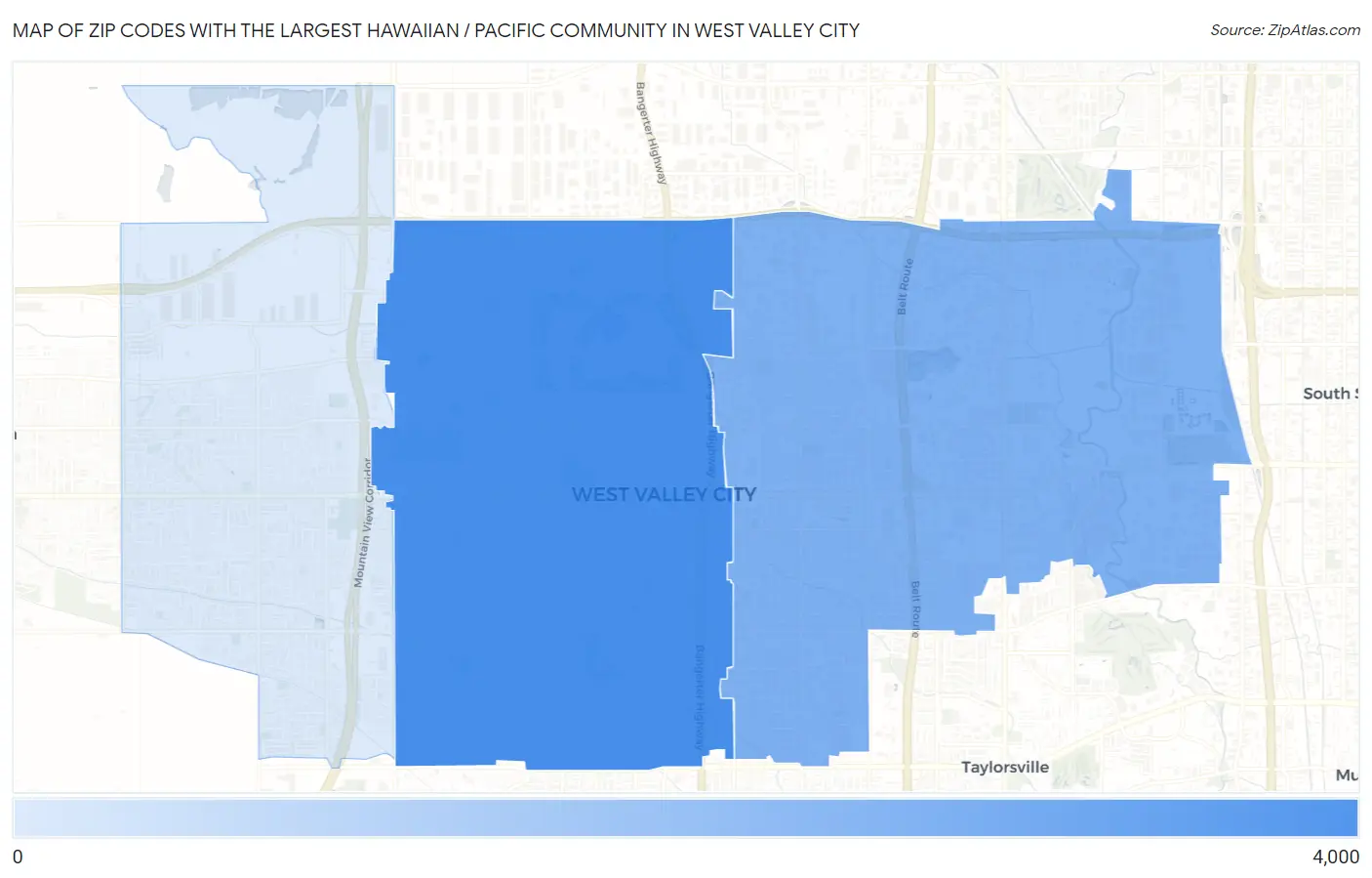 Zip Codes with the Largest Hawaiian / Pacific Community in West Valley City Map
