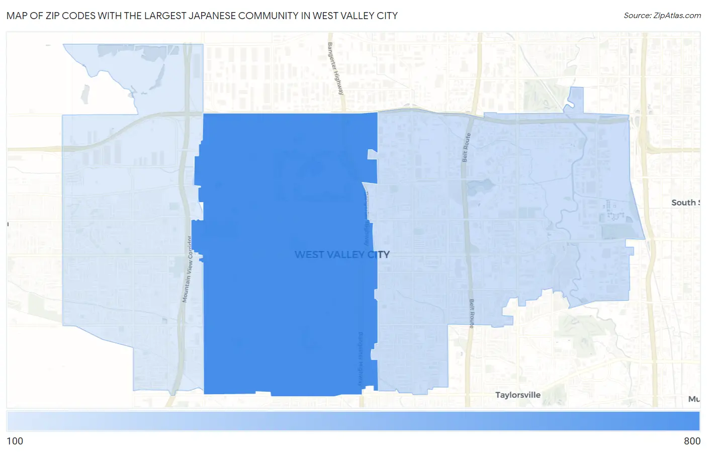 Zip Codes with the Largest Japanese Community in West Valley City Map
