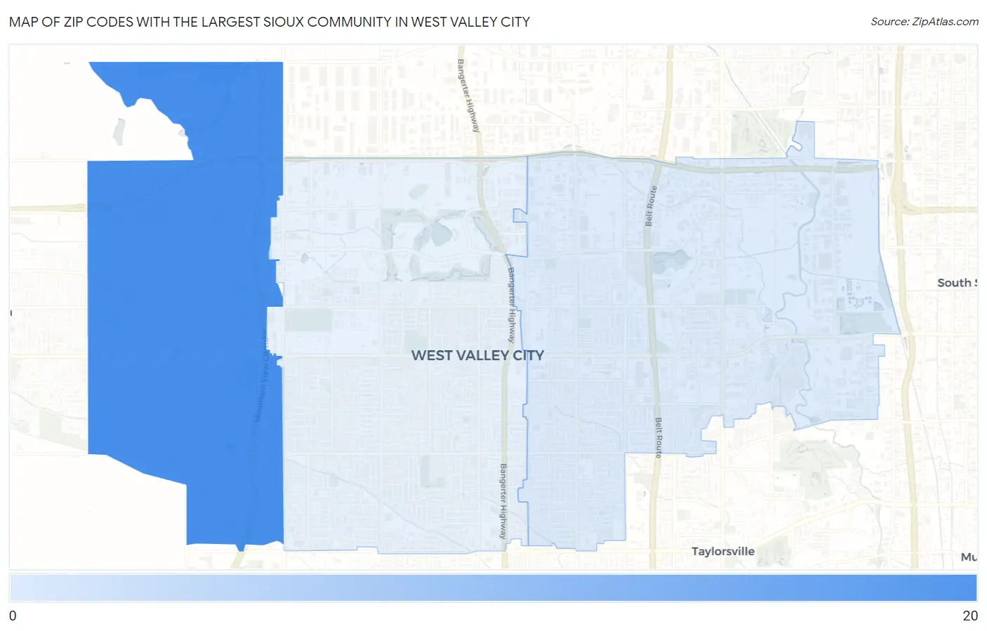 Zip Codes with the Largest Sioux Community in West Valley City Map
