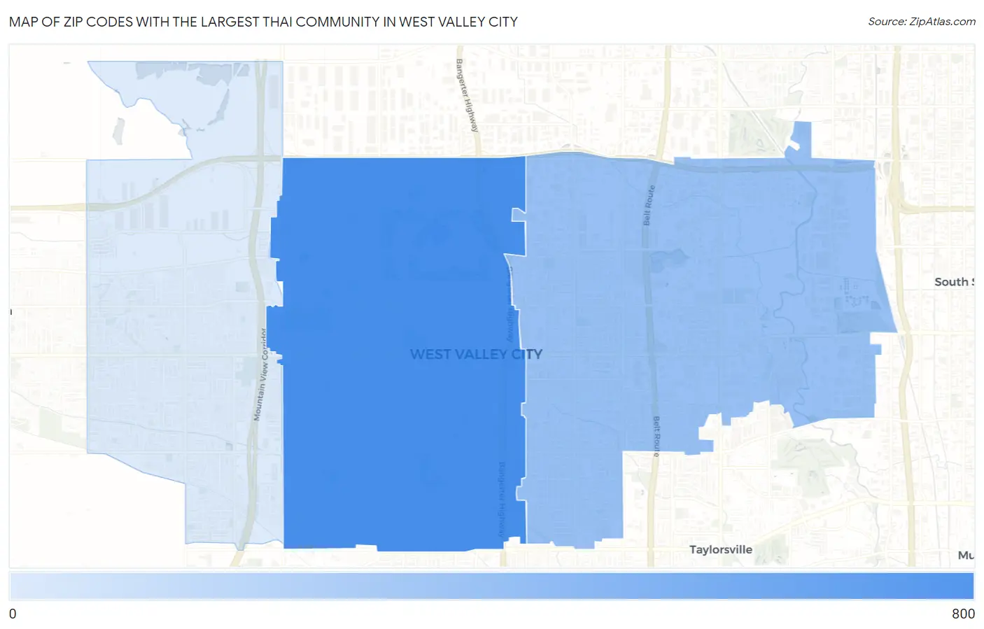 Zip Codes with the Largest Thai Community in West Valley City Map