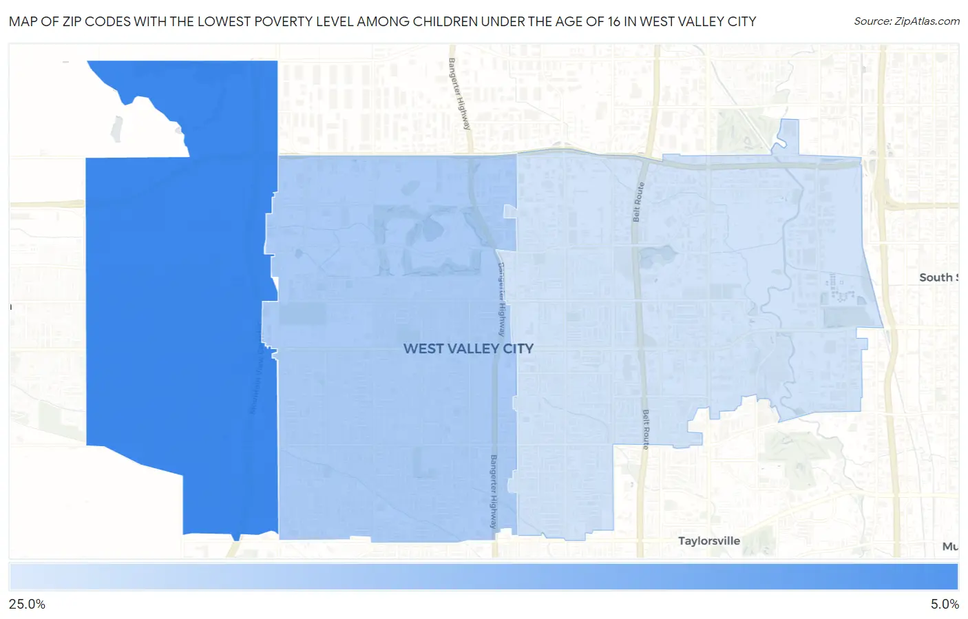 Zip Codes with the Lowest Poverty Level Among Children Under the Age of 16 in West Valley City Map
