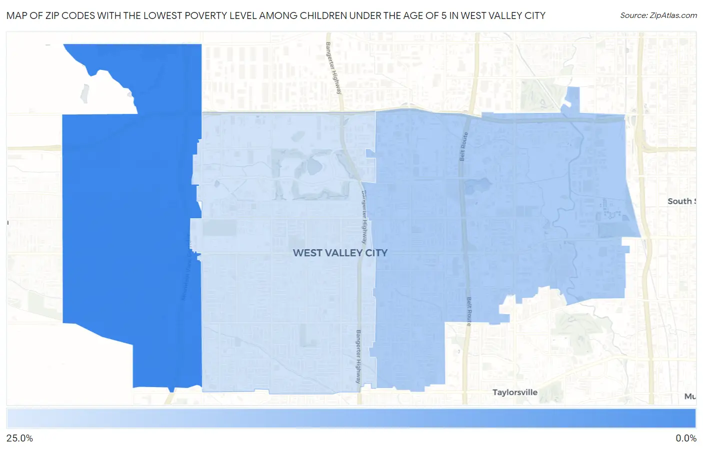 Zip Codes with the Lowest Poverty Level Among Children Under the Age of 5 in West Valley City Map