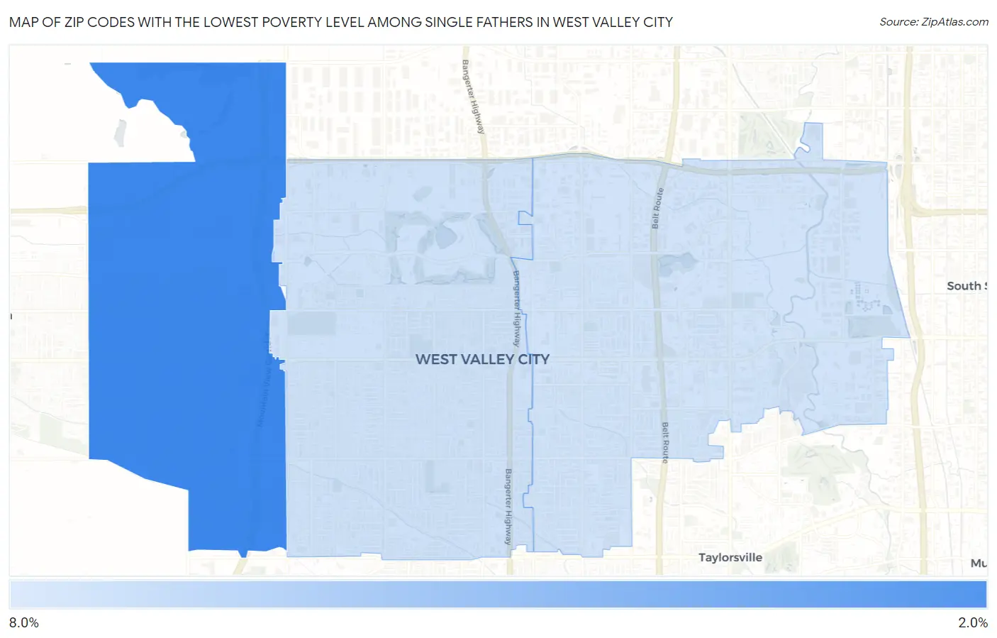 Zip Codes with the Lowest Poverty Level Among Single Fathers in West Valley City Map